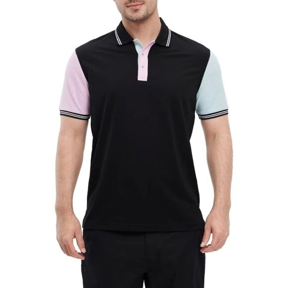 Amazon Veboon Black pink mint green colorblock polo shirt top men's XXL 2XL - Picture 1 of 5